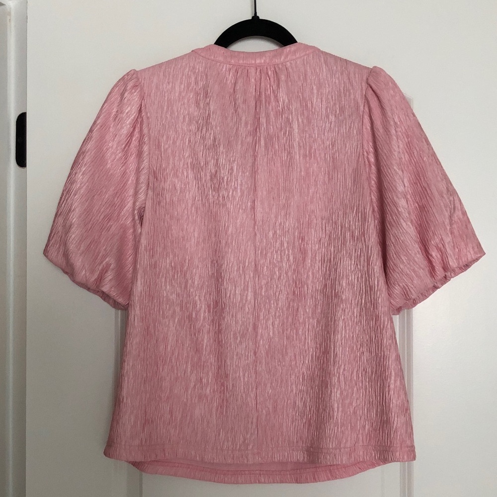 Voy elegant contrast Pink Bow Tie coquette office fabulous bubble sleeve S READ - Picture 7 of 11